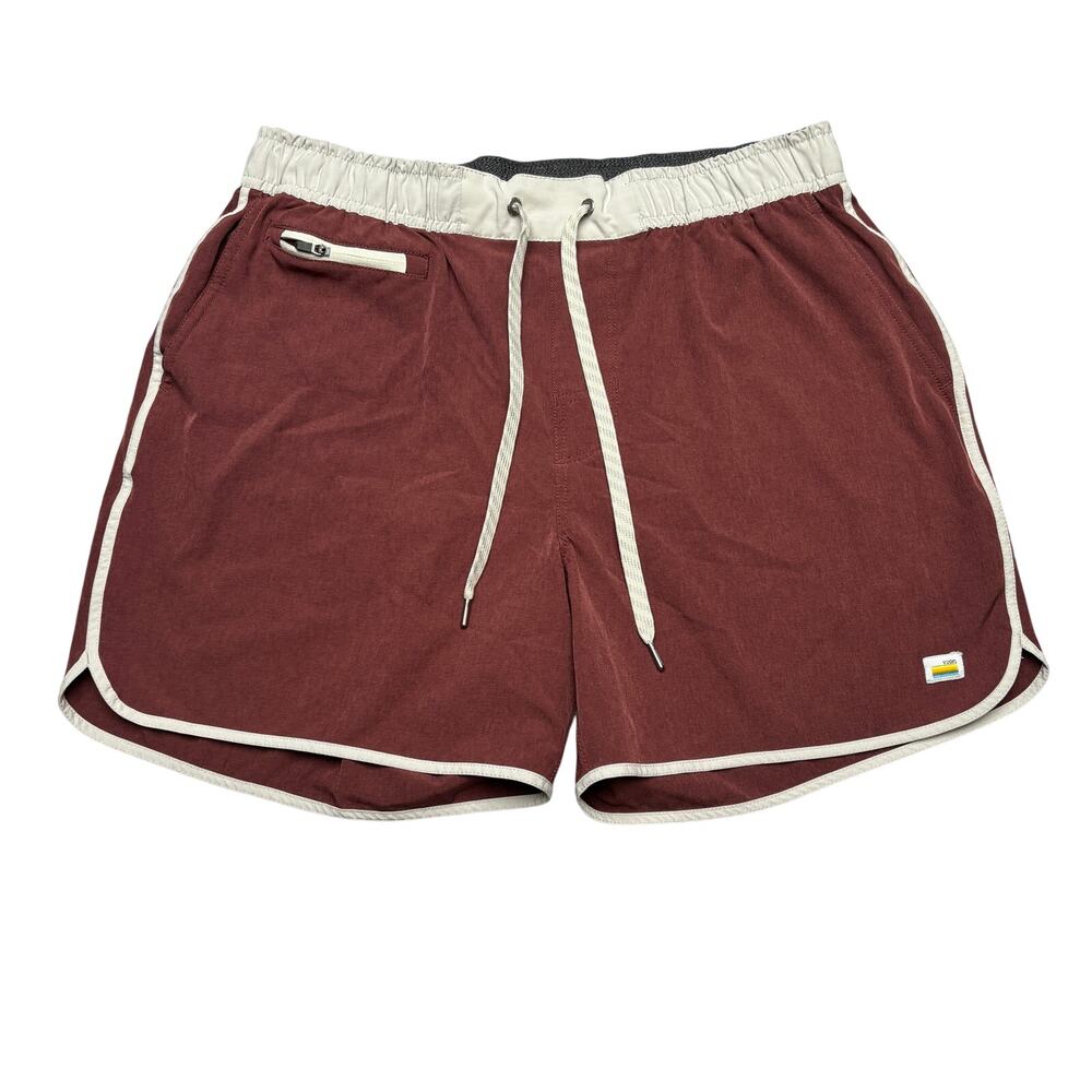 Vuori Men's Athletic Shorts Burgundy with Cream Trim